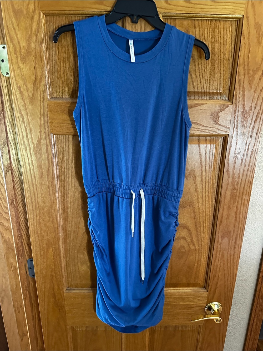 Sleeveless Blue Midi Drawstring Dress